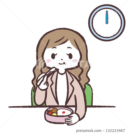 Illustration of a woman eating a lunch box Illustration of a woman eating a lunch box 132223467