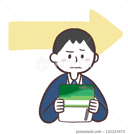 Illustration of a man staring at his bankbook 132223473