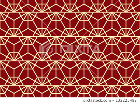 Abstract geometric pattern. A seamless vector background. Golden and red ornament. Graphic modern pattern. Simple lattice graphic design Abstract geometric pattern. A seamless vector background. Golden and red ornament. Graphic modern pattern. Simple lattice graphic design 132223482