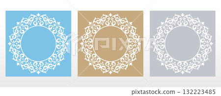 Set of decorative frames Elegant vector element for design in Eastern style, place for text. Floral colored borders. Lace illustration for invitations and greeting cards 132223485