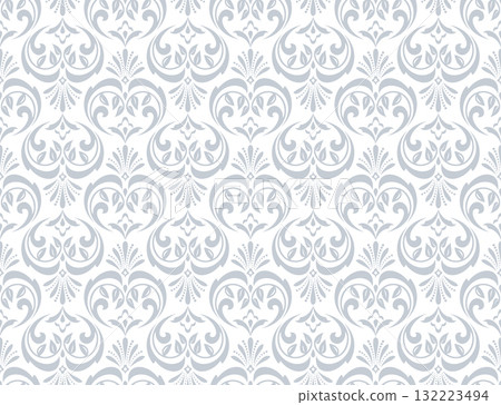Wallpaper in the style of Baroque. White and gray floral ornament. Seamless vector background. Graphic pattern for fabric, wallpaper, packaging. Ornate Damask flower illustration Wallpaper in the style of Baroque. White and gray floral ornament. Seamless vector background. Graphic pattern for fabric, wallpaper, packaging. Ornate Damask flower illustration 132223494
