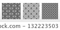 Geometric floral set of seamless patterns. Gray and black vector backgrounds. Damask graphic ornaments 132223503