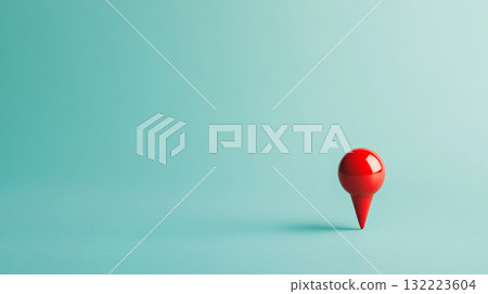 Minimalist Red Location Pin on Blue Background 132223604
