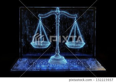 A laptop screen shows a digital image of a scale with two scales on it 132223937