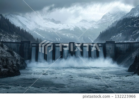 A large dam with a waterfall on it A large dam with a waterfall on it 132223966