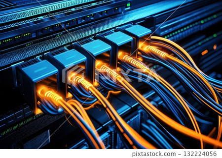 A bunch of cables are connected to a computer 132224056