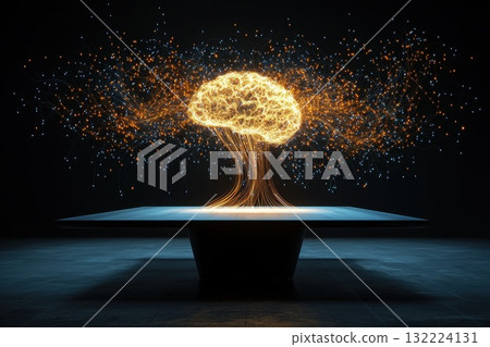 Electric Brain Visualization with Bright Sparks and Light Trails on a Dark Background Electric Brain Visualization with Bright Sparks and Light Trails on a Dark Background 132224131
