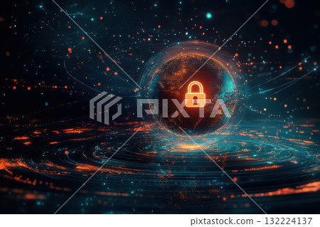 Digital Security Concept with Globe and Lock Symbol Representing Cyber Protection and Safety 132224137
