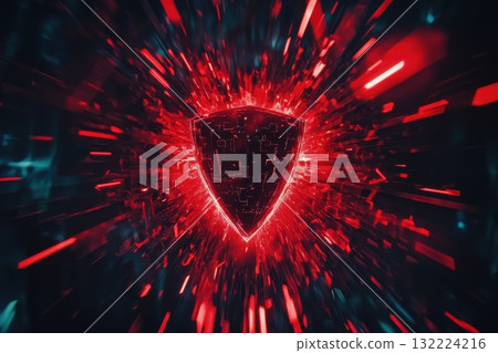 Abstract Digital Shield with Red and Blue Light Effects Representing Cybersecurity Concept Abstract Digital Shield with Red and Blue Light Effects Representing Cybersecurity Concept 132224216