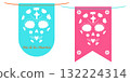 Blue and Pink Pennants on String with cut out Decorated Sugar skull and Dia de los Muertos Text Set 132224314