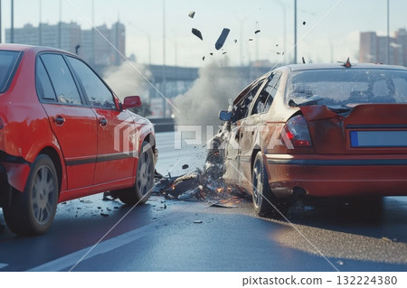 Realistic Car Accident Scene During Daytime on Urban Road in Full HD Quality Realistic Car Accident Scene During Daytime on Urban Road in Full HD Quality 132224380