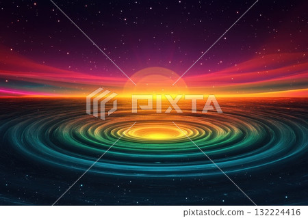 Colorful Abstract Ocean Sunset with Vibrant Waves and Starry Sky for Imaginative Visuals Colorful Abstract Ocean Sunset with Vibrant Waves and Starry Sky for Imaginative Visuals 132224416