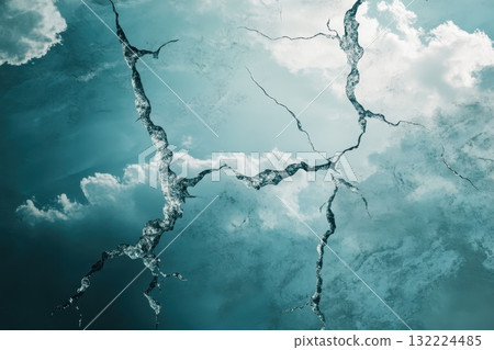 Abstract Cracked Surface with Water Reflection and Dramatic Clouds in the Background Abstract Cracked Surface with Water Reflection and Dramatic Clouds in the Background 132224485