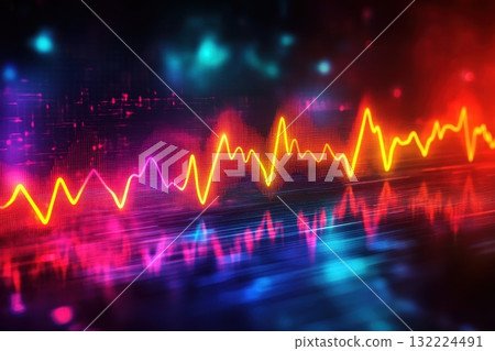 Colorful Abstract Sound Wave Visualization with Bright Neon Colors and Digital Effect Colorful Abstract Sound Wave Visualization with Bright Neon Colors and Digital Effect 132224491