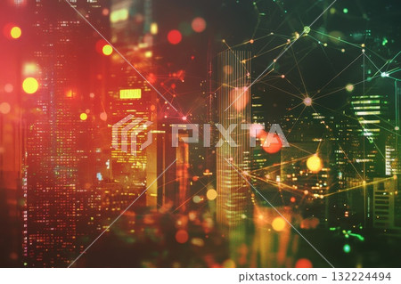 Vibrant City Lights with Abstract Background in Modern Urban Setting at Nighttime 132224494
