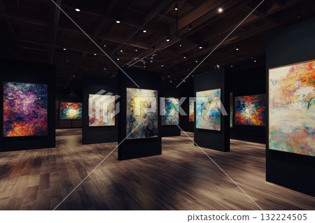 Modern Virtual Art Gallery Featuring Colorful Abstract Paintings 132224505