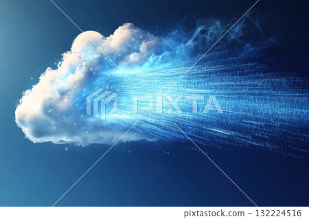 Digital Cloud with Data Streams Emitting from It Representing Technology and Innovation 132224516