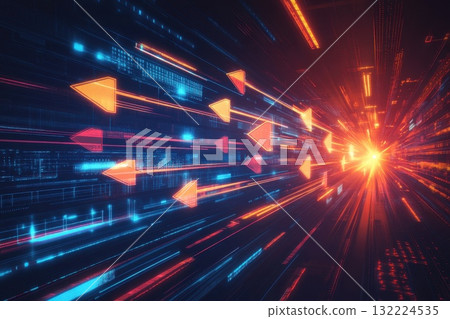 Abstract Futuristic Background with Light Trails and Arrow Shapes in Cyberspace Environment Abstract Futuristic Background with Light Trails and Arrow Shapes in Cyberspace Environment 132224535