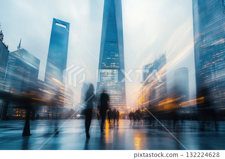 Dynamic Cityscape with Abstract Motion in Urban Environment at Dusk 132224628