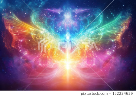 Colorful Cosmic Butterfly Design with Bright Spiritual Elements and Vibrant Background Effects Colorful Cosmic Butterfly Design with Bright Spiritual Elements and Vibrant Background Effects 132224639