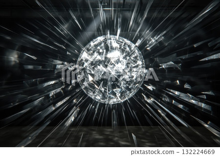 Abstract Light Installation with Reflections and Shattered Glass Effects in Dark Environment 132224669