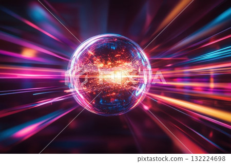 Vibrant Energy Sphere with Colorful Light Trails and Abstract Background Design Vibrant Energy Sphere with Colorful Light Trails and Abstract Background Design 132224698