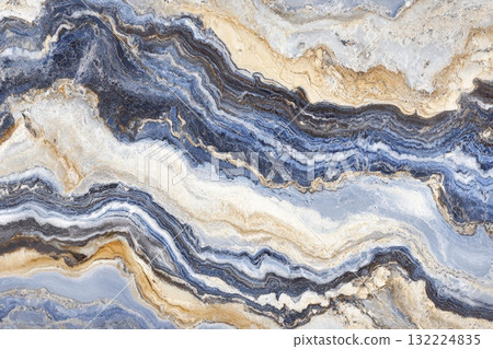Elegant Blue and Gold Marble Pattern with Intricate Swirls and Textures for Design Use 132224835