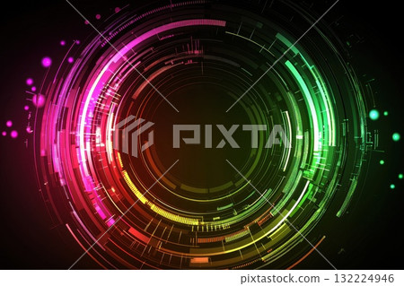 Multi-Layered Circular Design Featuring Pulsating Neon Colors in Vibrant Shades of Pink, Green, and Red Against a Dark Background for Abstract Visuals Multi-Layered Circular Design Featuring Pulsating Neon Colors in Vibrant Shades of Pink, Green, and Red Against a Dark Background for Abstract Visuals 132224946