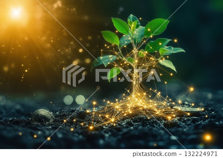 A Digital Representation of a Tree Growing from a Pile of Coins Illustrating the Concept of Prosperity and Growth in the Financial World Through Technology A Digital Representation of a Tree Growing from a Pile of Coins Illustrating the Concept of Prosperity and Growth in the Financial World Through Technology 132224971