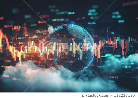 Global Financial Market Concept with Data Visualization, Stock Market Trends, Analytics, and Earth Representation Amid Digital Charts and Graphs Global Financial Market Concept with Data Visualization, Stock Market Trends, Analytics, and Earth Representation Amid Digital Charts and Graphs 132225150