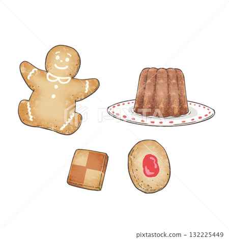 Watercolor Christmas cookie and canelé snack set 132225449