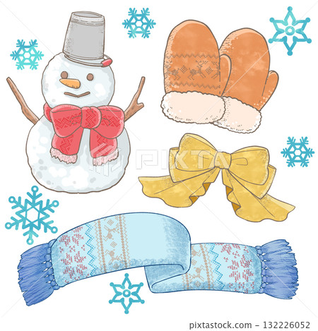 冬季配件和雪花水彩套裝(緞帶、雪人、圍巾、手套) 冬季配件和雪花水彩套裝(緞帶、雪人、圍巾、手套) 132226052