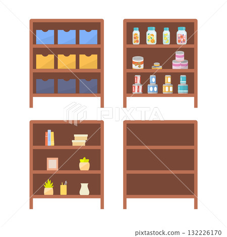 A set of storage shelves in various variations A set of storage shelves in various variations 132226170