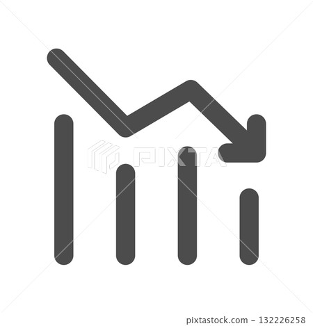 帶有向右波動和下降箭頭的折線圖和條形圖 - 減少和波動的圖標材料 132226258