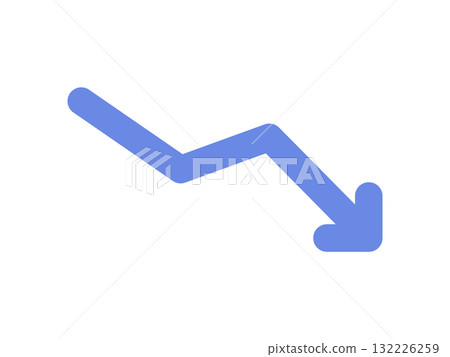 A blue arrow zigzagging up and down and pointing downwards - Popular, price increase and price rise icon material A blue arrow zigzagging up and down and pointing downwards - Popular, price increase and price rise icon material 132226259