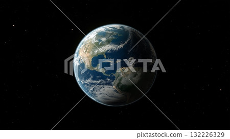 View of Earth from space with vibrant colors and stars in the background 132226329