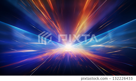 Bright blue and orange lines form an abstract tunnel leading to a glowing center point 132226433