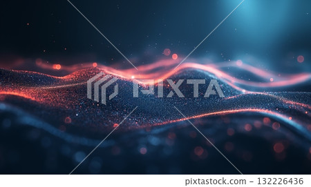 Abstract digital wave pattern with glowing particles. Futuristic technology background Abstract digital wave pattern with glowing particles. Futuristic technology background 132226436