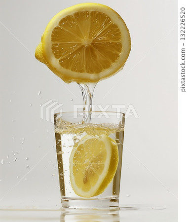 White background - Realistic fruit juice moment - Lemon juice White background - Realistic fruit juice moment - Lemon juice 132226520