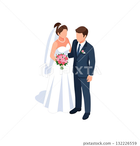 新娘和新郎的等距插圖 132226559