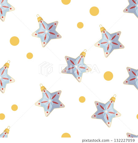 Seamless Christmas pattern with star ornaments and golden dots Seamless Christmas pattern with star ornaments and golden dots 132227059