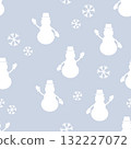 Seamless Christmas pattern with snowmen and snowflakes on blue background 132227072
