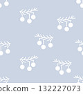 Seamless Christmas pattern with white berries on blue background 132227073
