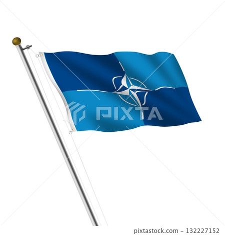 NATO OTAN flagpole 3d illustration on white with clipping path 132227152
