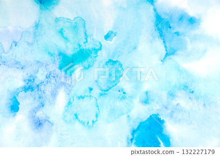 Real Hand Drawn Watercolor Blue Wet Spots Background 132227179