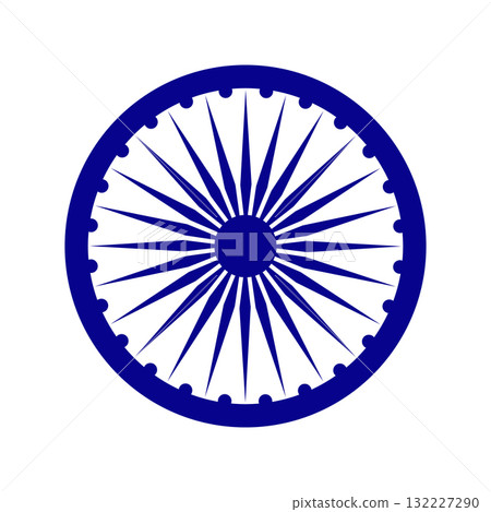 Ashoka Chakra illustration in blue. Indian flag Ashoka chakra wheel symbol in flat style design isolated on a white background. Indian sign. Ashoka Chakra illustration in blue. Indian flag Ashoka chakra wheel symbol in flat style design isolated on a white background. Indian sign. 132227290
