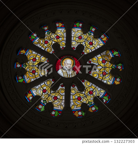 Stained glass window depicting Saint Vincent de Paul, Notre-Dame-de-Buglose Stained glass window depicting Saint Vincent de Paul, Notre-Dame-de-Buglose 132227303