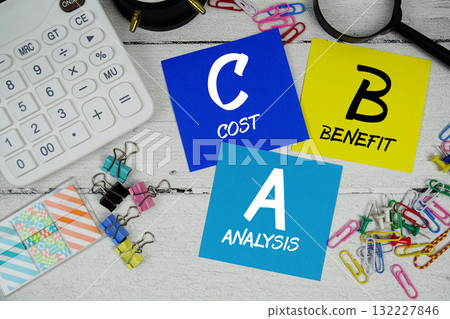 CBA Cost Benefit Analysis text phrase of business and financial concept 132227846
