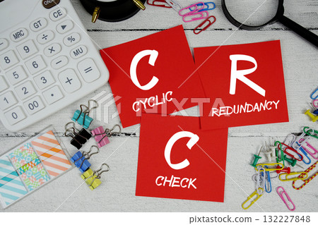 CRC Cyclic Redundancy Check text phrase of business and financial concept 132227848