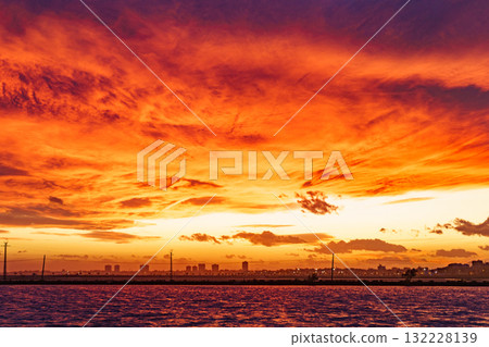 Sea coast and city skyline at sunset, Spain Sea coast and city skyline at sunset, Spain 132228139